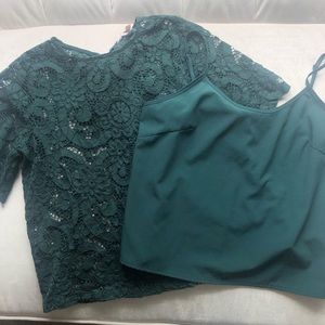 Nanette Lepore Forest Green Lace Blouse